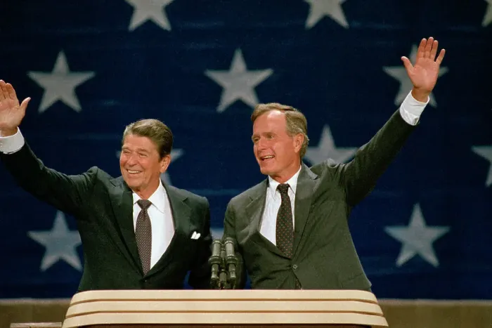 Framed Print : Ronald Reagan and George Bush Waving Framed Print : Ronald Reagan and George Bush Waving
