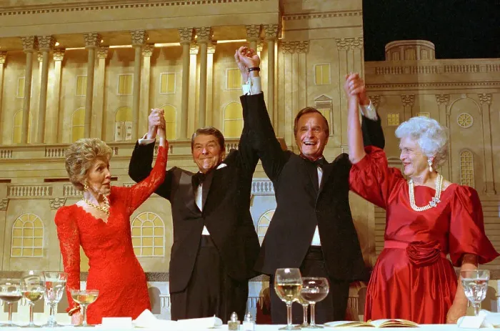 Framed Print : Ronald Reagan and George Bush with Their Wives Framed Print : Ronald Reagan and George Bush with Their Wives