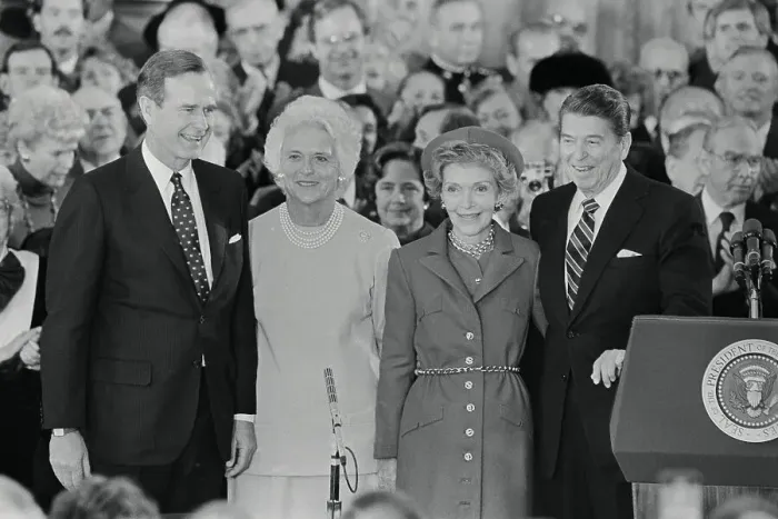 Framed Print : Ronald Reagan and George Bush with Their Wives Framed Print : Ronald Reagan and George Bush with Their Wives