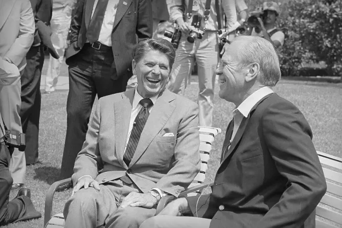Framed Print : Ronald Reagan and Gerald Ford in Jovial Moods Framed Print : Ronald Reagan and Gerald Ford in Jovial Moods