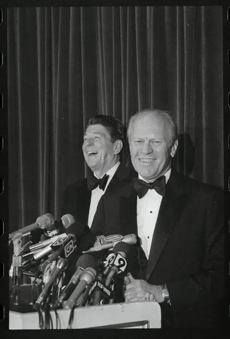 Framed Print : Ronald Reagan and Gerald Ford at Podium Framed Print : Ronald Reagan and Gerald Ford at Podium
