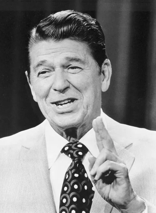 Framed Print : Ronald Reagan Gesturing with Two Fingers Framed Print : Ronald Reagan Gesturing with Two Fingers