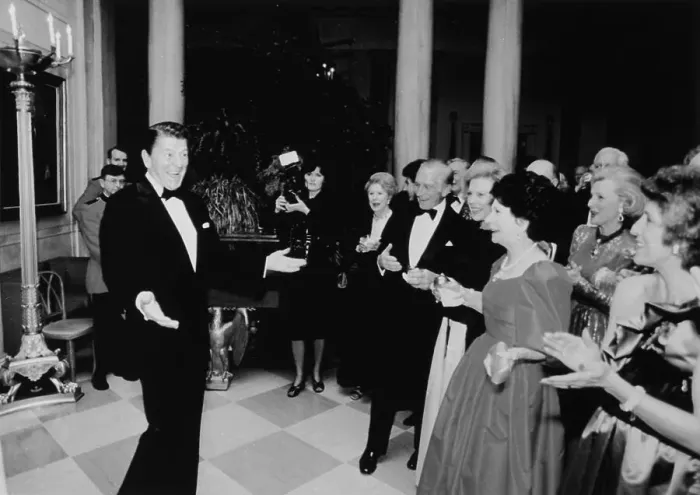 Framed Print : Ronald Reagan Gesturing to His Guests Framed Print : Ronald Reagan Gesturing to His Guests