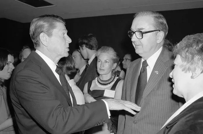 Framed Print : Ronald Reagan Gesturing to Jesse Helms Framed Print : Ronald Reagan Gesturing to Jesse Helms