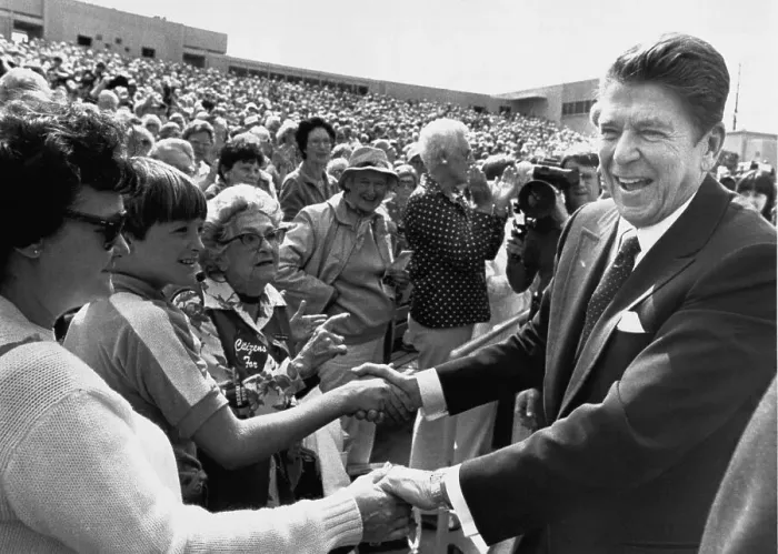 Framed Print : Ronald Reagan Greets Crowd at Leisure World Framed Print : Ronald Reagan Greets Crowd at Leisure World