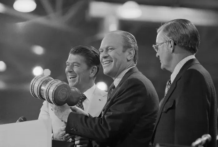 Framed Print : Ronald Reagan Handing Gavel to Gerald Ford Framed Print : Ronald Reagan Handing Gavel to Gerald Ford