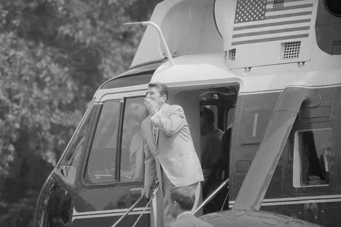 Framed Print : Ronald Reagan on Helicopter Ramp Framed Print : Ronald Reagan on Helicopter Ramp
