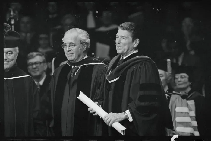 Framed Print : Ronald Reagan Holding Doctorate Framed Print : Ronald Reagan Holding Doctorate