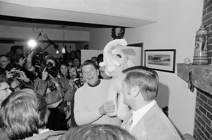 Framed Print : Ronald Reagan Holding Pink Elephant Framed Print : Ronald Reagan Holding Pink Elephant