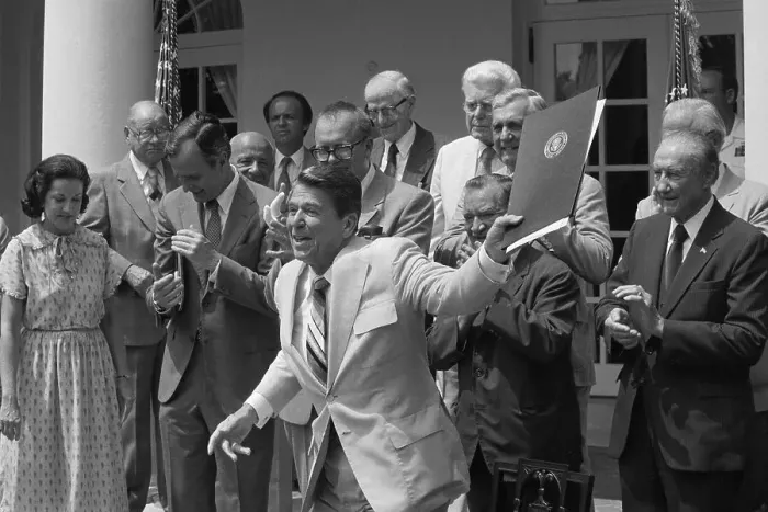 Framed Print : Ronald Reagan Holding a Proclamation
