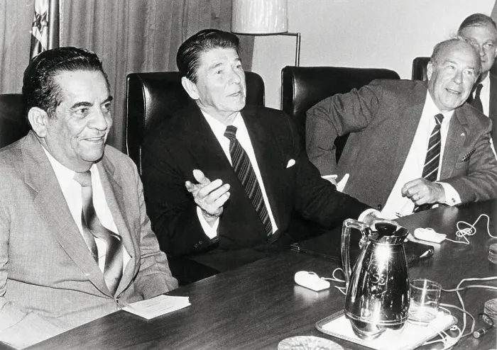 Framed Print : Ronald Reagan and Honduras President
