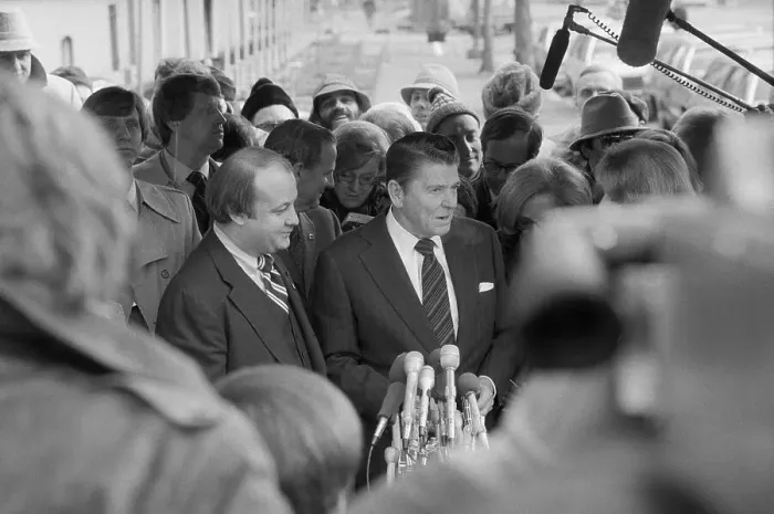 Framed Print : Ronald Reagan and James Brady in Forefront Framed Print : Ronald Reagan and James Brady in Forefront