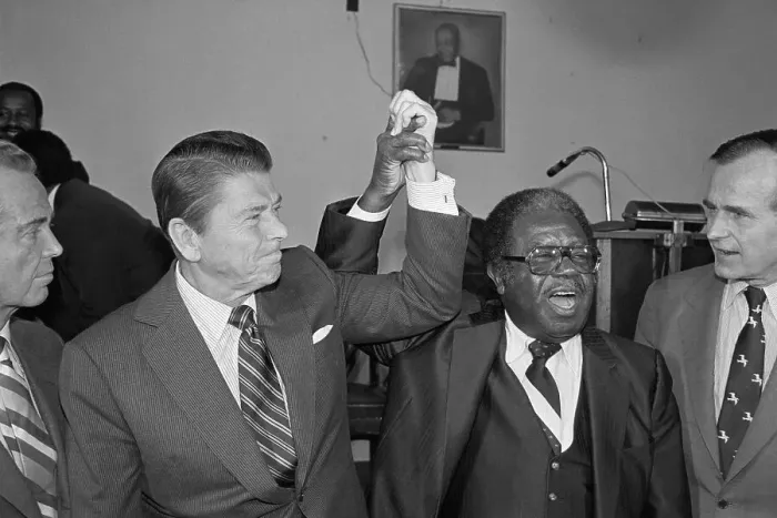 Framed Print : Ronald Reagan Joining Hands with Ralph Abernathy