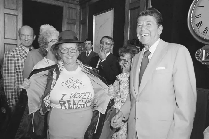 Framed Print : Ronald Reagan with Jubilant Supporter Framed Print : Ronald Reagan with Jubilant Supporter