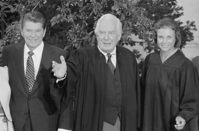 Framed Print : Ronald Reagan and Justice Affiliates Posing Framed Print : Ronald Reagan and Justice Affiliates Posing