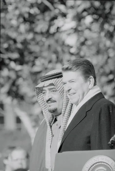 Framed Print : Ronald Reagan and King Fahd at Podium