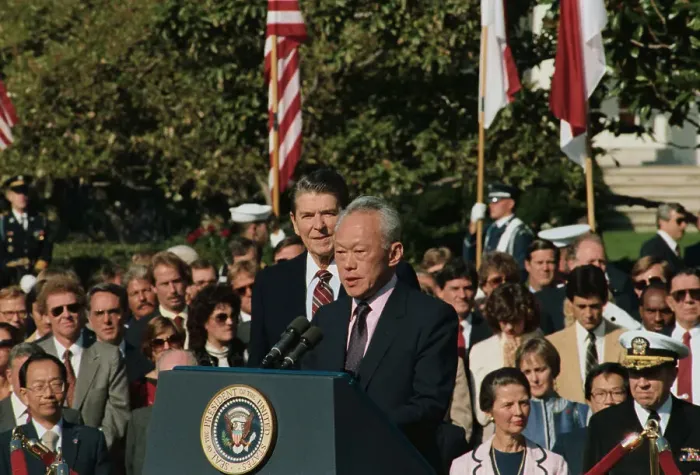 Framed Print : Ronald Reagan and Lee Kwan Yew Addressing the Media Framed Print : Ronald Reagan and Lee Kwan Yew Addressing the Media