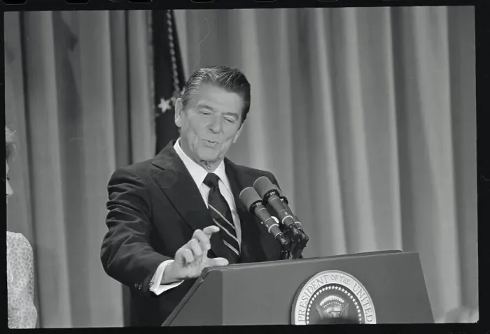 Framed Print : Ronald Reagan Making a Gesture Framed Print : Ronald Reagan Making a Gesture