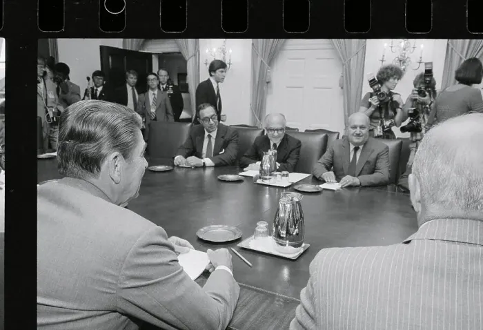 Framed Print : Ronald Reagan at a Meeting