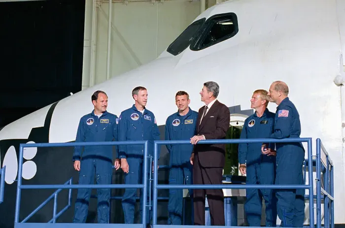 Framed Print : Ronald Reagan Meeting Space Shuttle Discovery Crew