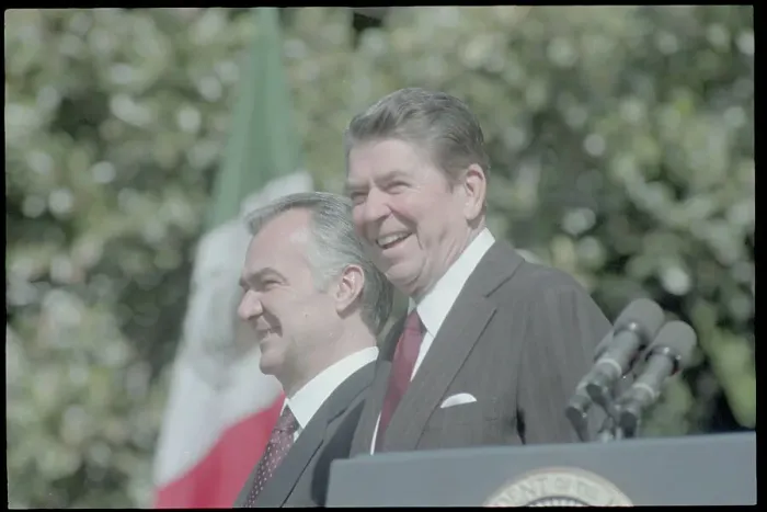 Framed Print : Ronald Reagan and Miguel De La Madrid near Podium Framed Print : Ronald Reagan and Miguel De La Madrid near Podium
