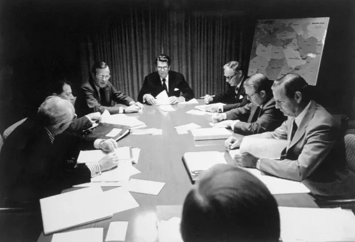 Framed Print : Ronald Reagan and National Security Advisers Framed Print : Ronald Reagan and National Security Advisers