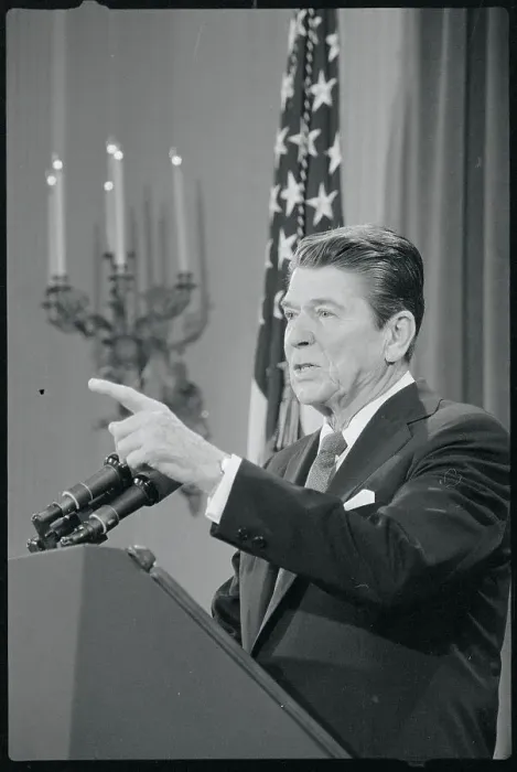 Framed Print : Ronald Reagan at a News Conference Framed Print : Ronald Reagan at a News Conference