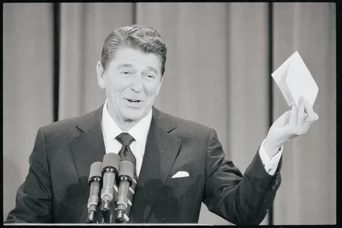 Framed Print : Ronald Reagan at News Conference Framed Print : Ronald Reagan at News Conference