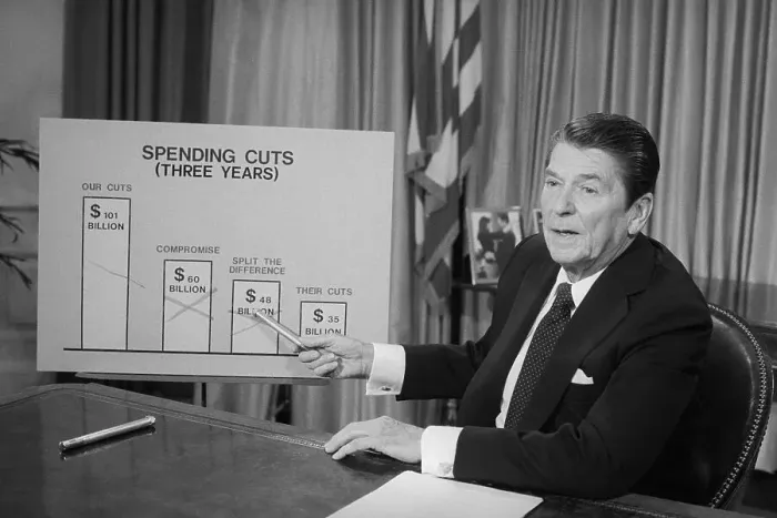 Framed Print : Ronald Reagan Pointing to Chart Framed Print : Ronald Reagan Pointing to Chart