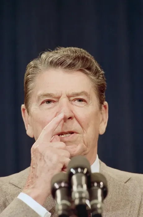 Framed Print : Ronald Reagan Pointing to His Nose Framed Print : Ronald Reagan Pointing to His Nose