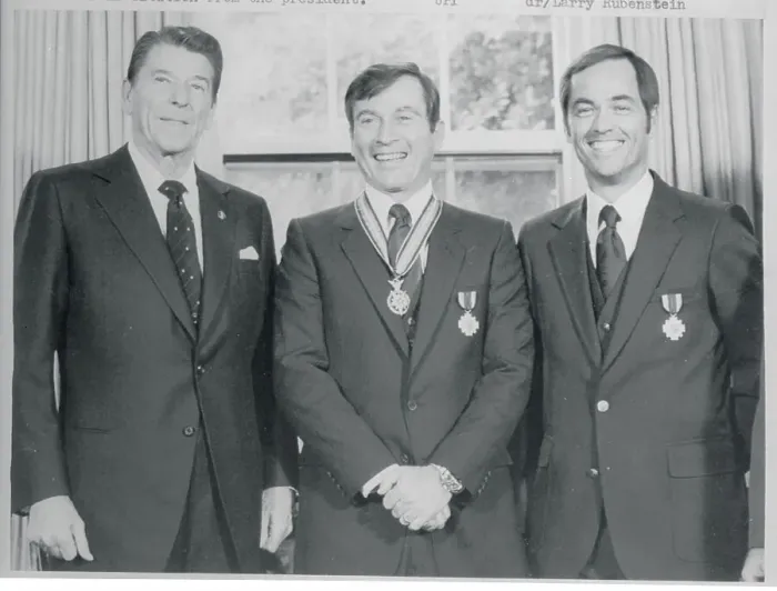 Framed Print : Ronald Reagan Posing with Astronauts Framed Print : Ronald Reagan Posing with Astronauts