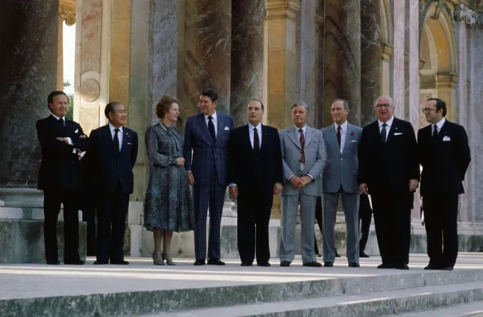 Framed Print : Ronald Reagan Posing with other Leaders Framed Print : Ronald Reagan Posing with other Leaders