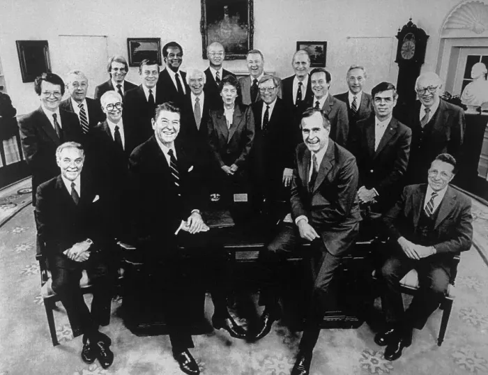 Framed Print : Ronald Reagan Posing with His Staff Framed Print : Ronald Reagan Posing with His Staff