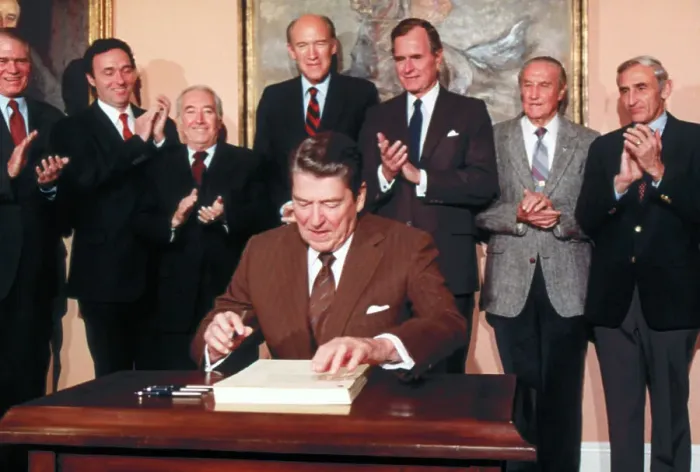 Framed Print : Ronald Reagan Preparing to Sign Landmark Immigration Bill Framed Print : Ronald Reagan Preparing to Sign Landmark Immigration Bill