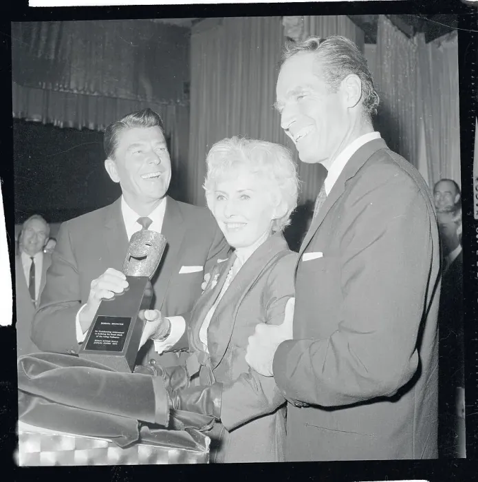 Framed Print : Ronald Reagan Presenting Award to Barbara Stanwyck Framed Print : Ronald Reagan Presenting Award to Barbara Stanwyck
