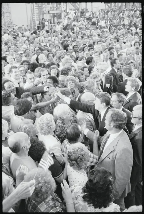 Framed Print : Ronald Reagan Reaching to the Crowd Framed Print : Ronald Reagan Reaching to the Crowd