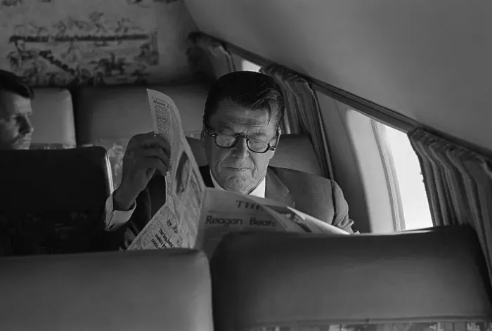 Framed Print : Ronald Reagan Reading Newspaper Framed Print : Ronald Reagan Reading Newspaper