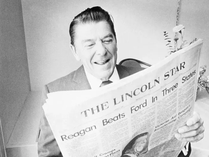 Framed Print : Ronald Reagan Reading the Newspaper Framed Print : Ronald Reagan Reading the Newspaper