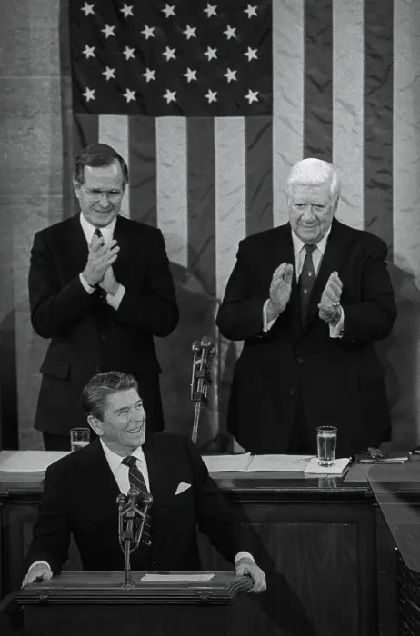 Framed Print : Ronald Reagan Receiving Approval at the Podium Framed Print : Ronald Reagan Receiving Approval at the Podium