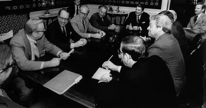 Framed Print : Ronald Reagan in Session with Officials