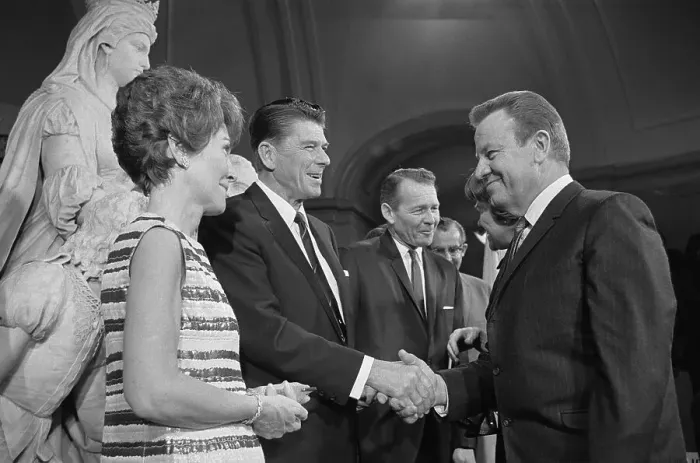 Framed Print : Ronald Reagan Shaking Hands with Jesse Unruh Framed Print : Ronald Reagan Shaking Hands with Jesse Unruh