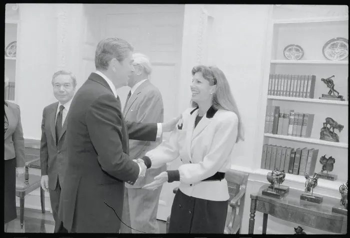 Framed Print : Ronald Reagan Shaking Yasmin Khan's Hand Framed Print : Ronald Reagan Shaking Yasmin Khan's Hand