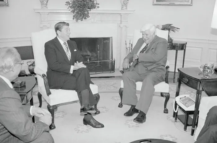 Framed Print : Ronald Reagan Sharing Joke with Tip O'Neill Framed Print : Ronald Reagan Sharing Joke with Tip O'Neill