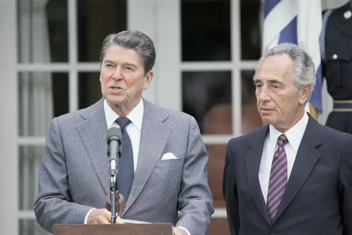 Framed Print : Ronald Reagan and Shimon Peres at the White House