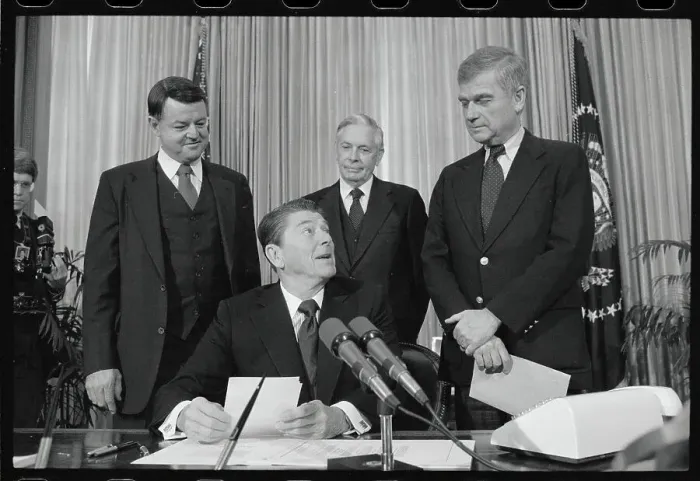 Framed Print : Ronald Reagan During Bill Signing Framed Print : Ronald Reagan During Bill Signing