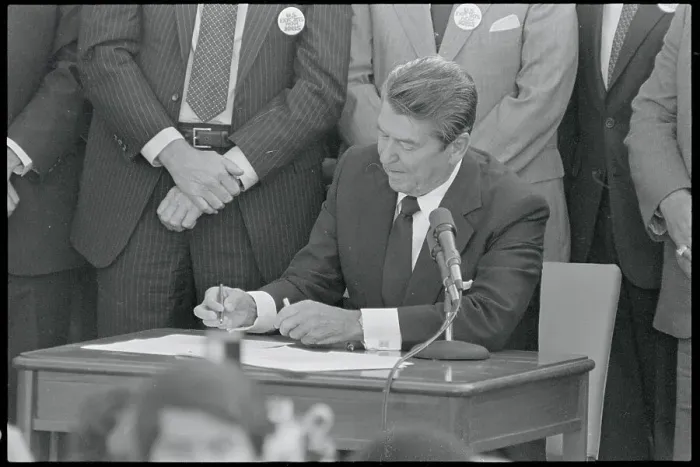 Framed Print : Ronald Reagan Signing Trading Act Framed Print : Ronald Reagan Signing Trading Act