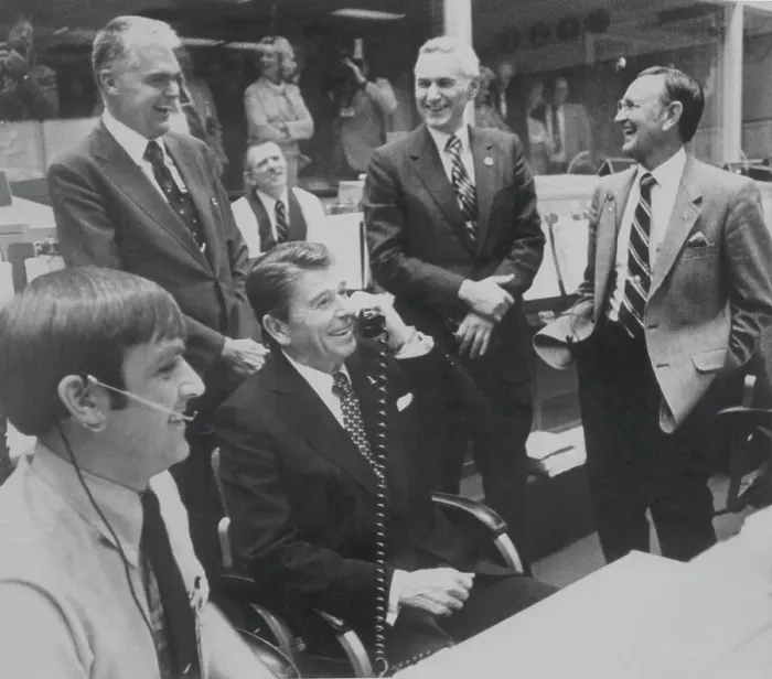 Framed Print : Ronald Reagan Speaking with Astronauts Framed Print : Ronald Reagan Speaking with Astronauts
