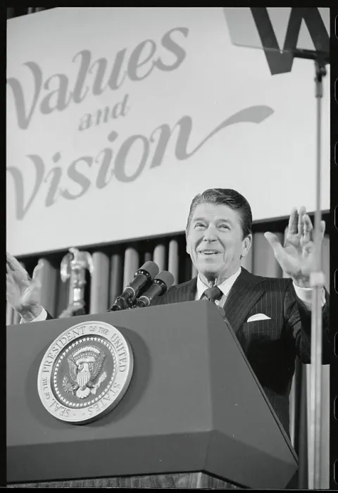 Framed Print : Ronald Reagan Speaking at Educational Meeting Framed Print : Ronald Reagan Speaking at Educational Meeting