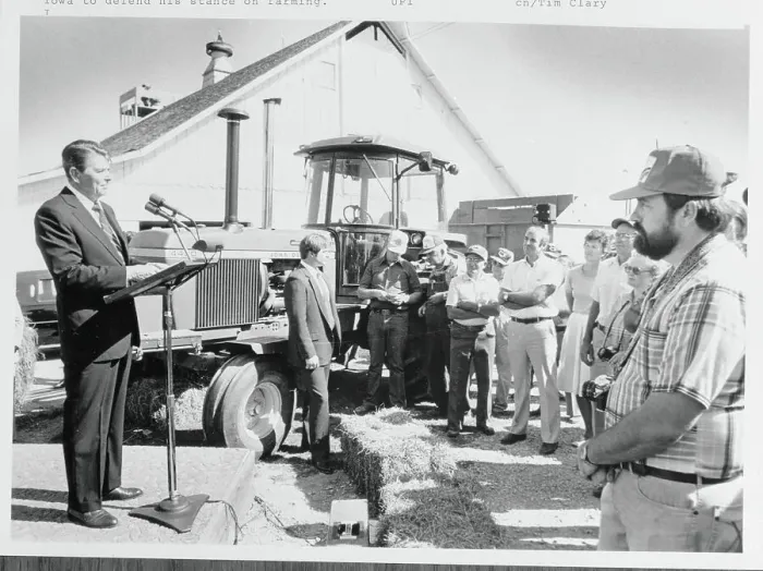 Framed Print : Ronald Reagan Speaking to Farmers Framed Print : Ronald Reagan Speaking to Farmers
