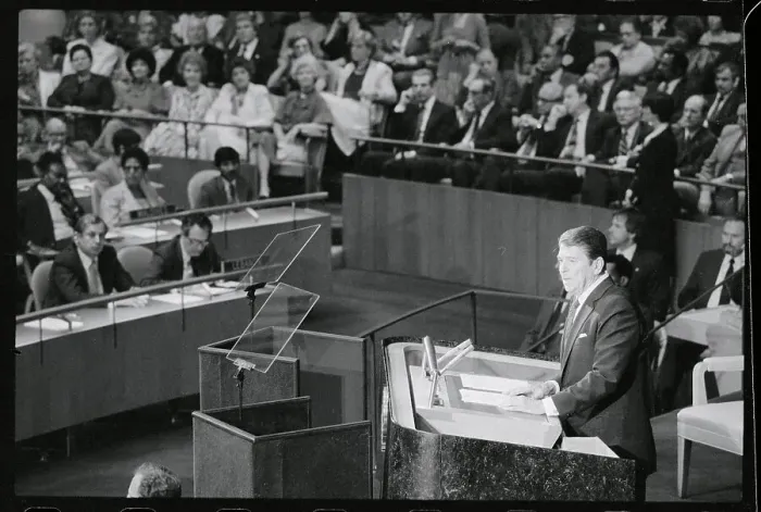 Framed Print : Ronald Reagan Speaking to General Assembly Framed Print : Ronald Reagan Speaking to General Assembly